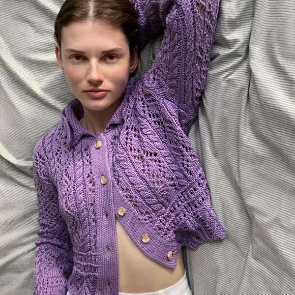 Zara purple weave knit cardigan - Picture 1 of 4